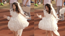 Nữ sinh bất ngờ nổi tiếng khi diện váy công chúa trong hội thao của trường: Nhan sắc quá xinh sáng bừng cả góc sân!