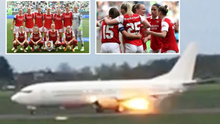 Máy bay chở đội Arsenal bốc cháy dữ dội ngay trên đường băng