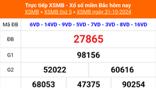 XSMB 31/10 - Kết quả Xổ số miền Bắc hôm nay 31/10/2024 - KQSXMB thứ Năm ngày 31 tháng 10