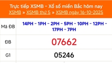 XSMB 16/10 - Kết quả Xổ số miền Bắc hôm nay 16/10/2025 - Kết quả XSMB thứ Năm ngày 16 tháng 10