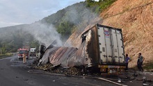 Cháy xe container trên đèo An Khê gây tắc giao thông nhiều giờ 