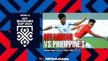 Nhận định bóng đá nhà cái Myanmar vs Philippines. Nhận định, dự đoán bóng đá AFF Cup 2021 (19h30, 18/12)