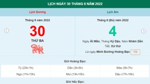 Lịch âm 30/8, xem lịch thứ Ba ngày 30 tháng 8 năm 2022 là ngày tốt hay xấu?