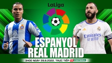 Nhận định bóng đá nhà cái Espanyol vs Real Madrid. Nhận định, dự đoán bóng đá La Liga (03h00, 29/8)