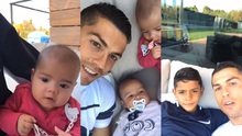 Cristiano Ronaldo lần đầu selfie đủ 4 con và bạn gái