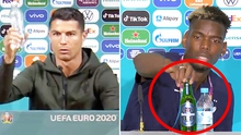 Học Ronaldo, Pogba bỏ chai Heineken khỏi bàn họp báo EURO