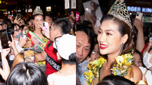 Hoa hậu Thiên Ân trở về nước sau Miss Grand International, bật khóc trong vòng tay người hâm mộ