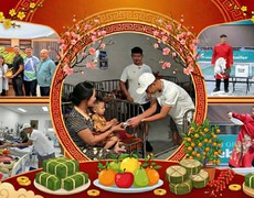 Quang Dương  mặc áo dài chơi pickleball, làm nhiều việc ý nghĩa dịp đầu xuân mới