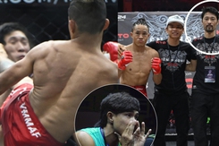 Nguyễn Trần Duy Nhất bất lực nhìn học trò bị đệ tử Johnny Trí Nguyễn hạ đo ván sau 28 giây, phải quỳ gối nhận thua
