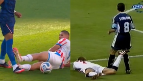 Cầu thủ Paraguay tái hiện 'cú đá của Beckham' với Mbappe, CĐV chỉ trích vì trọng tài World Cup ngó lơ