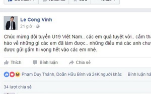 Công Vinh và HLV Henrique Calisto chúc mừng U19 Việt Nam