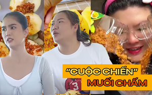 Sau bánh tráng phơi sương thì thời muối chấm lên ngôi, đến cả Thuý Kiều (trợ lý Ngọc Trinh) cũng tham gia