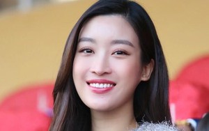 Hoa hậu Đỗ Mỹ Linh xinh đẹp trên khán đài cổ vũ đội bóng của ông xã 