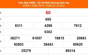 XSBD 27/10, kết quả xổ số Bình Dương hôm nay 27/10/2023, trực tiếp XSBD ngày 27 tháng 10