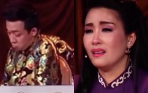Trấn Thành bị soi biểu cảm nhếch mày, trề môi khi Kiều Oanh khóc nấc kể chuyện mẹ mất trên sóng truyền hình
