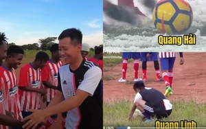 Quang Linh Vlog tái hiện bàn thắng 'cầu vồng tuyết' của Quang Hải trong trận cầu độc lạ tại châu Phi khiến fan cười ra nước mắt