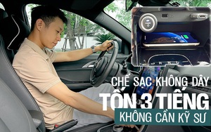 9X văn phòng tự làm sạc không dây trên VinFast VF e34 chỉ với 150.000 đồng, tính chế thêm bộ sạc laptop, loa lớn để đi cắm trại