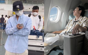 Sơn Tùng tự tung ảnh trên máy bay: Ngồi khoang thương gia, visual khác gì so với lần bị tóm diện 'quần ngủ' xếp hàng?