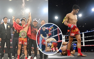 Võ sĩ Việt Nam quỳ gối trước người thầy sau khi tung mưa đòn hạ cao thủ Ma rốc để vô địch WBC Muay Thái quốc tế