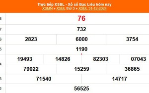 XSBL 31/12 - Kết quả xổ số Bạc Liêu hôm nay 31/12/2024 - Trực tiếp XSBL ngày 31 tháng 12