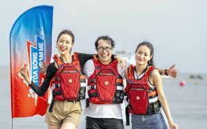 Hoa hậu Bảo Ngọc, Á hậu Bùi Khánh Linh phấn khích chơi motor nước cùng nhà báo Trương Anh Ngọc