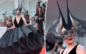 Lady Gaga gây ấn tượng tại LHP Venice váy Dior cao cấp và mũ đội đầu lạ mắt
