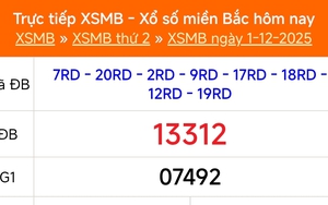 XSMB 1/12 - Kết quả Xổ số miền Bắc hôm nay 1/12/2025 - Kết quả XSMB thứ Hai ngày 1 tháng 12