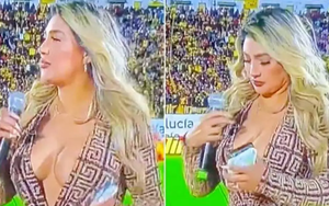 Nữ MC gây sóng gió vì trang phục quá hở trước 20.000 người, nhiều lần phải kiểm tra xem có gặp sự cố hay không