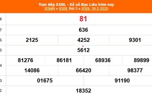 XSBL 18/2 - Kết quả xổ số Bạc Liêu hôm nay 18/2/2025 - Trực tiếp XSBL ngày 18 tháng 2