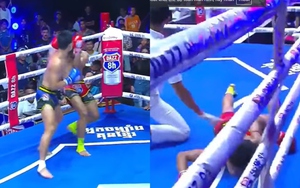 Thi đấu môn võ 'độc lạ' của Campuchia, võ sĩ Việt Nam đánh ngã đối thủ và giành chiến thắng thuyết phục