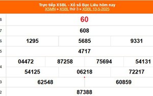 XSBL 13/5 - Kết quả xổ số Bạc Liêu hôm nay 13/5/2025 - Trực tiếp XSBL ngày 13 tháng 5