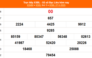 XSBL 27/5 - Kết quả xổ số Bạc Liêu hôm nay 27/5/2025 - Trực tiếp XSBL ngày 27 tháng 5