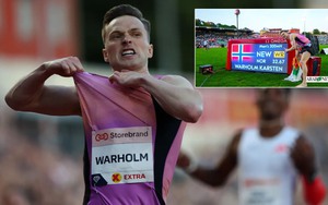 Chân chạy Na Uy xé toạc áo để ăn mừng sau khi lập kỷ lục thế giới ở nội dung chạy vượt rào