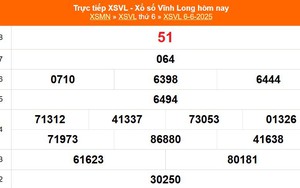 XSVL 6/6 - Kết quả xổ số Vĩnh Long hôm nay 6/6/2025 - Trực tiếp XSVL ngày 6 tháng 6