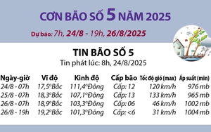 Đường đi của bão số 5 năm 2025: Dự báo từ 7h ngày 24/8 đến 19h ngày 26/8