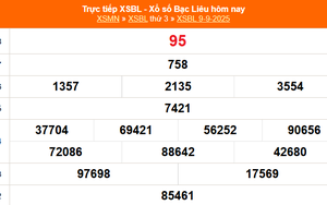 XSBL 9/9 - Kết quả xổ số Bạc Liêu hôm nay 9/9/2025 - Trực tiếp XSBL ngày 9 tháng 9