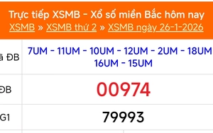 XSMB 26/1 - Kết quả Xổ số miền Bắc hôm nay 26/1/2026 - Trực tiếp XSMB ngày 26 tháng 1