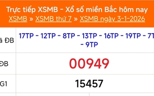 XSMB 3/1 - Kết quả Xổ số miền Bắc hôm nay 3/1/2026 - Kết quả XSMB thứ Bảy ngày 3 tháng 1