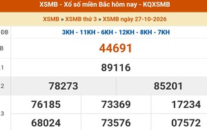 XSMB 27/10 - Kết quả xổ số miền Bắc hôm nay 27/10/2026 - Kết quả XSMB thứ Ba ngày 27 tháng 10