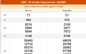 XSMT 27/10- Kết quả xổ số miền Trung hôm nay 27/10/2026 - Kết quả XSMT thứ Ba ngày 27 tháng 10