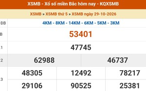 XSMB 29/10 - Kết quả Xổ số miền Bắc hôm nay 29/10/2026 - Kết quả XSMB thứ Năm ngày 29 tháng 10