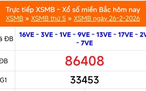 XSMB 26/2 - Kết quả Xổ số miền Bắc hôm nay 26/2/2026 - Kết quả XSMB thứ Năm ngày 26 tháng 2