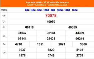 XSMB 3/3 - Kết quả Xổ số miền Bắc hôm nay 3/3/2026 - Kết quả XSMB thứ Ba ngày 3 tháng 3