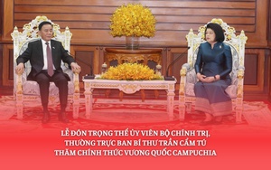 Lễ đón trọng thể Ủy viên Bộ Chính trị, Thường trực Ban Bí thư Trần Cẩm Tú thăm chính thức Vương quốc Campuchia