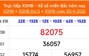 XSMB 30/4 - Kết quả Xổ số miền Bắc hôm nay 30/4/2026 - Kết quả XSMB thứ Năm ngày 30 tháng 4