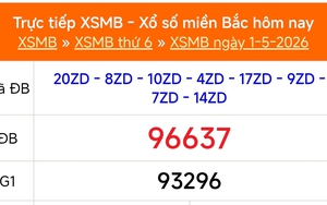 XSMB 1/5 - Kết quả Xổ số miền Bắc hôm nay 1/5/2026 - Kết quả XSMB thứ Sáu ngày 1 tháng 5
