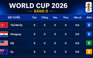 Bảng xếp hạng World Cup 2026 - Bảng D