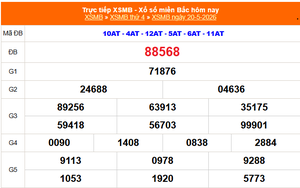 XSMB 20/5 - Kết quả Xổ số miền Bắc hôm nay 20/5/2026 - Kết quả XSMB thứ Tư ngày 20 tháng 5