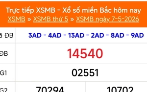 XSMB 7/5 - Kết quả Xổ số miền Bắc hôm nay 7/5/2026 - Kết quả XSMB thứ Năm ngày 7 tháng 5