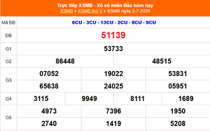 XSMB 2/7 - Kết quả Xổ số miền Bắc hôm nay 2/7/2026 - Kết quả XSMB thứ Năm ngày 2 tháng 7
